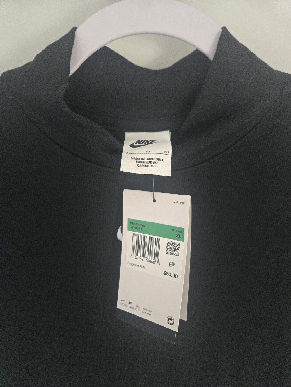 NWT. Nike Sportswear Essential Mock Neck Ribbed Top Black Women's XL - Picture 2 of 4